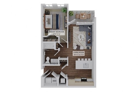 Floor plan for 1 bed, 1 bath, 689 sqft